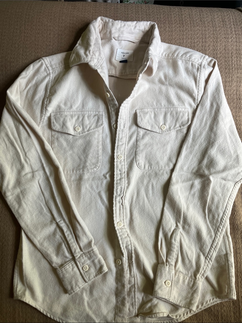 American Eagle Outfitters Men's Cream Button-Front flannel shirt